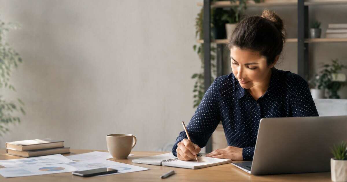 A professional combining visual ideas and detailed analysis at a desk