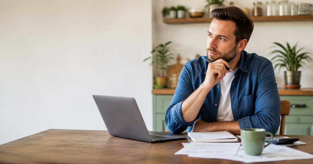 A professional planning a career transition with notes and a laptop