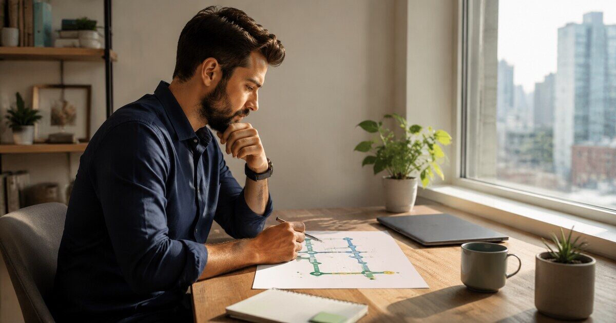 A professional reviewing a career roadmap after a major life change
