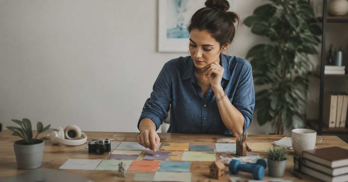A person comparing several career ideas on paper at a desk